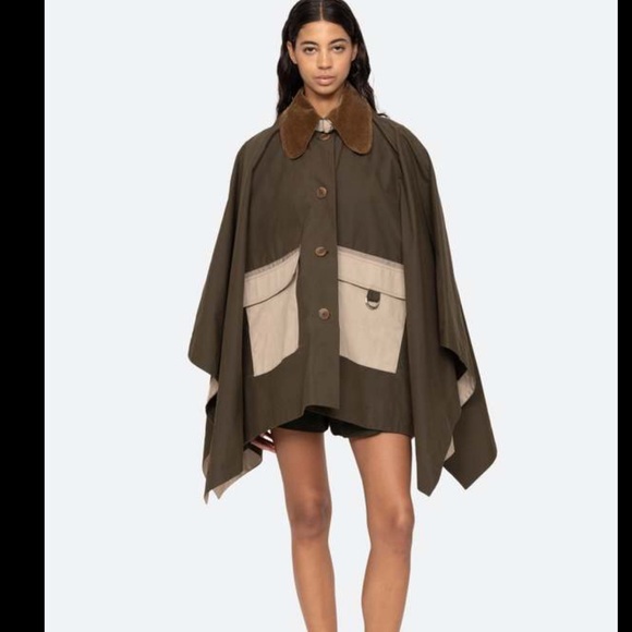 Sea New York Jackets & Blazers - Sea New York Army Green and Cream Poncho Cape